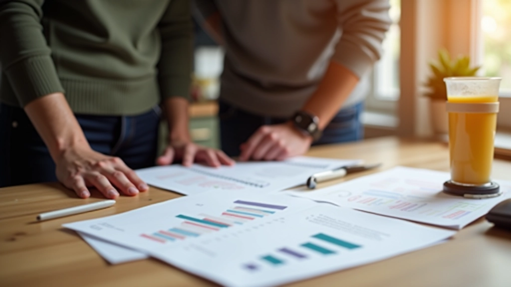 Couple discussing financial plans with charts and notes