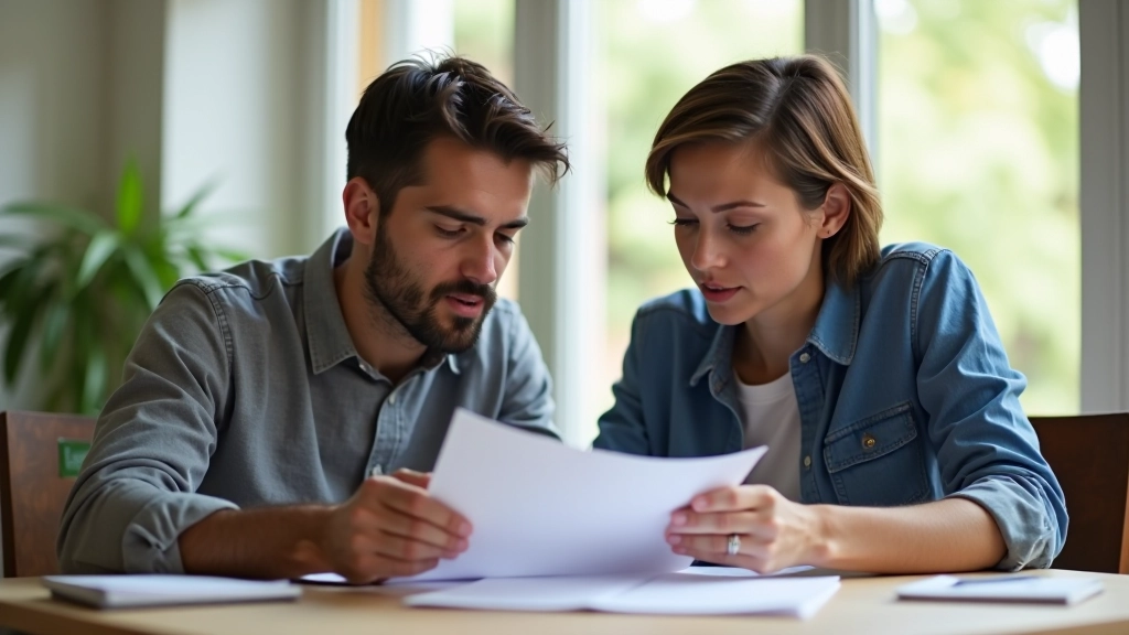 Two people reviewing document together with focused attention, bright natural light, collaborative moment