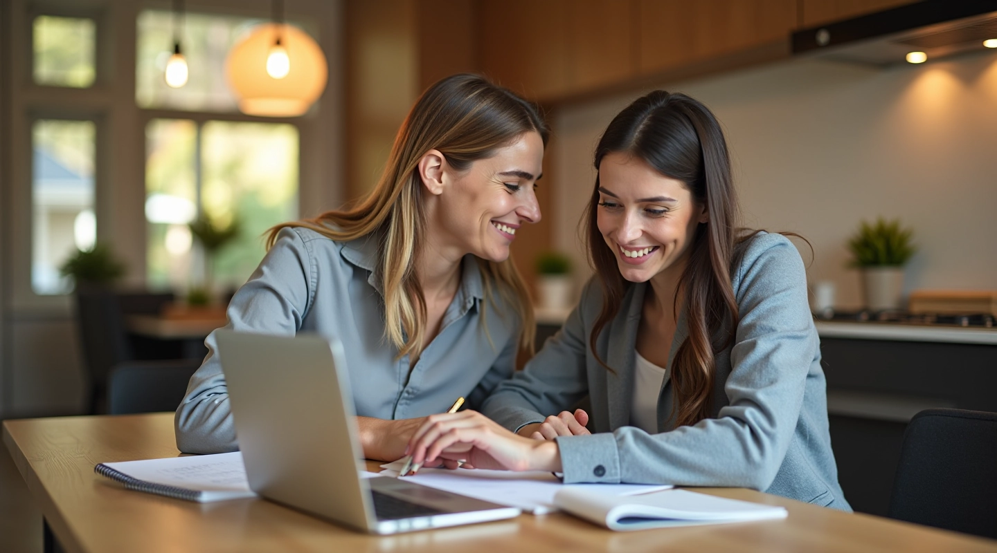 Couple planning their finances together at home with notebook and calculator
